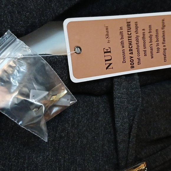 NUE by Shani, Elegant Grey Long Sleeve Dress. With Embishment Waistline, Size 8 - Picture 12 of 14